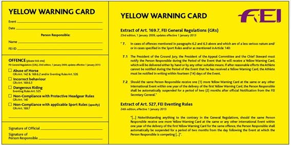 FEI yellow card